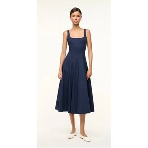 STAUD Wells Navy Dress - Size 4 - Flattering Fit! (New)